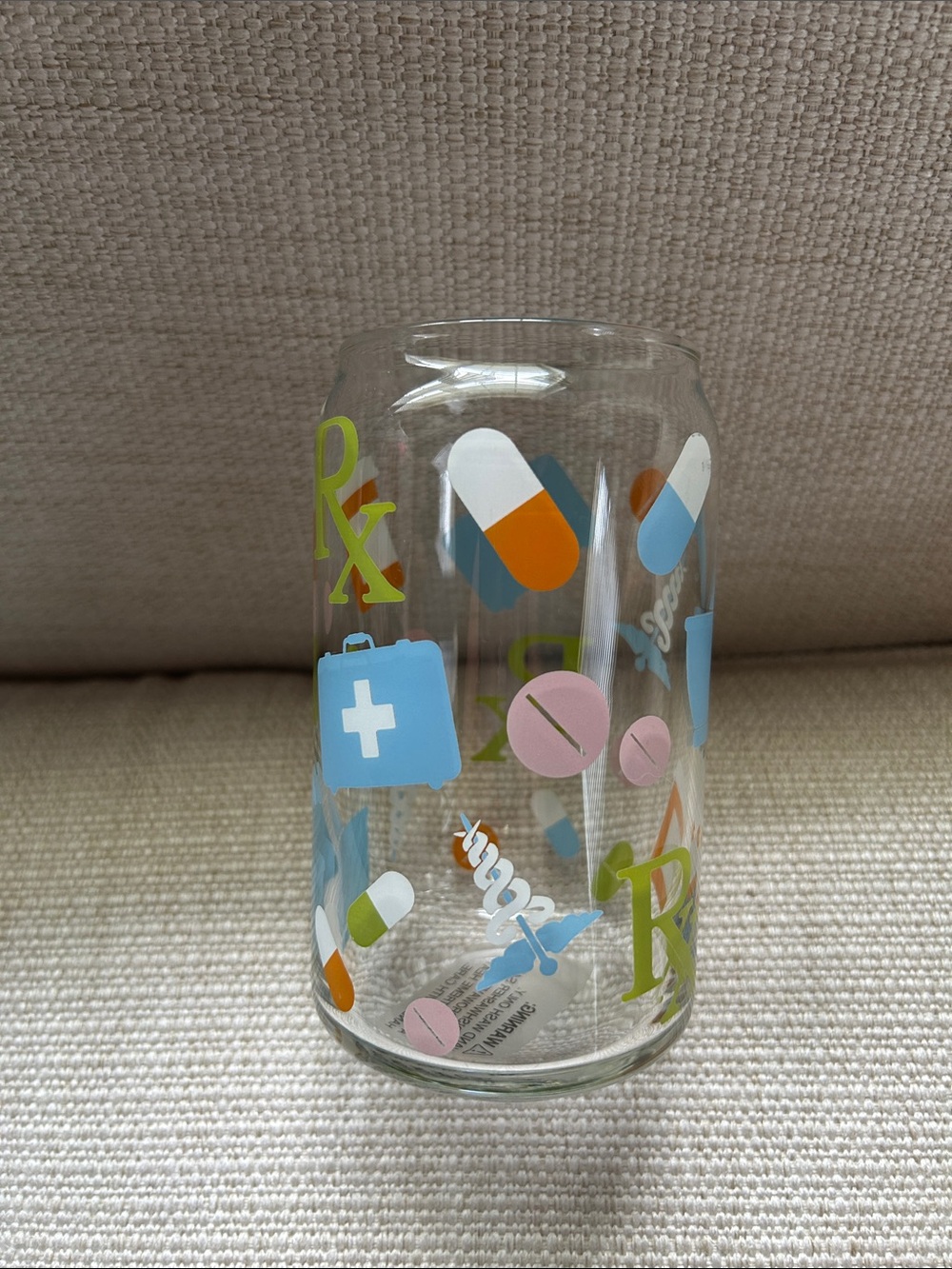 Medical Pill & RX Patterned Glass Tumbler - Colorful Icons